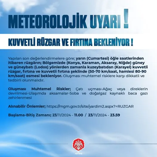 DİKKAT! NİĞDE VALİLİĞİNDEN UYARI FIRTINA BEKLENİYOR