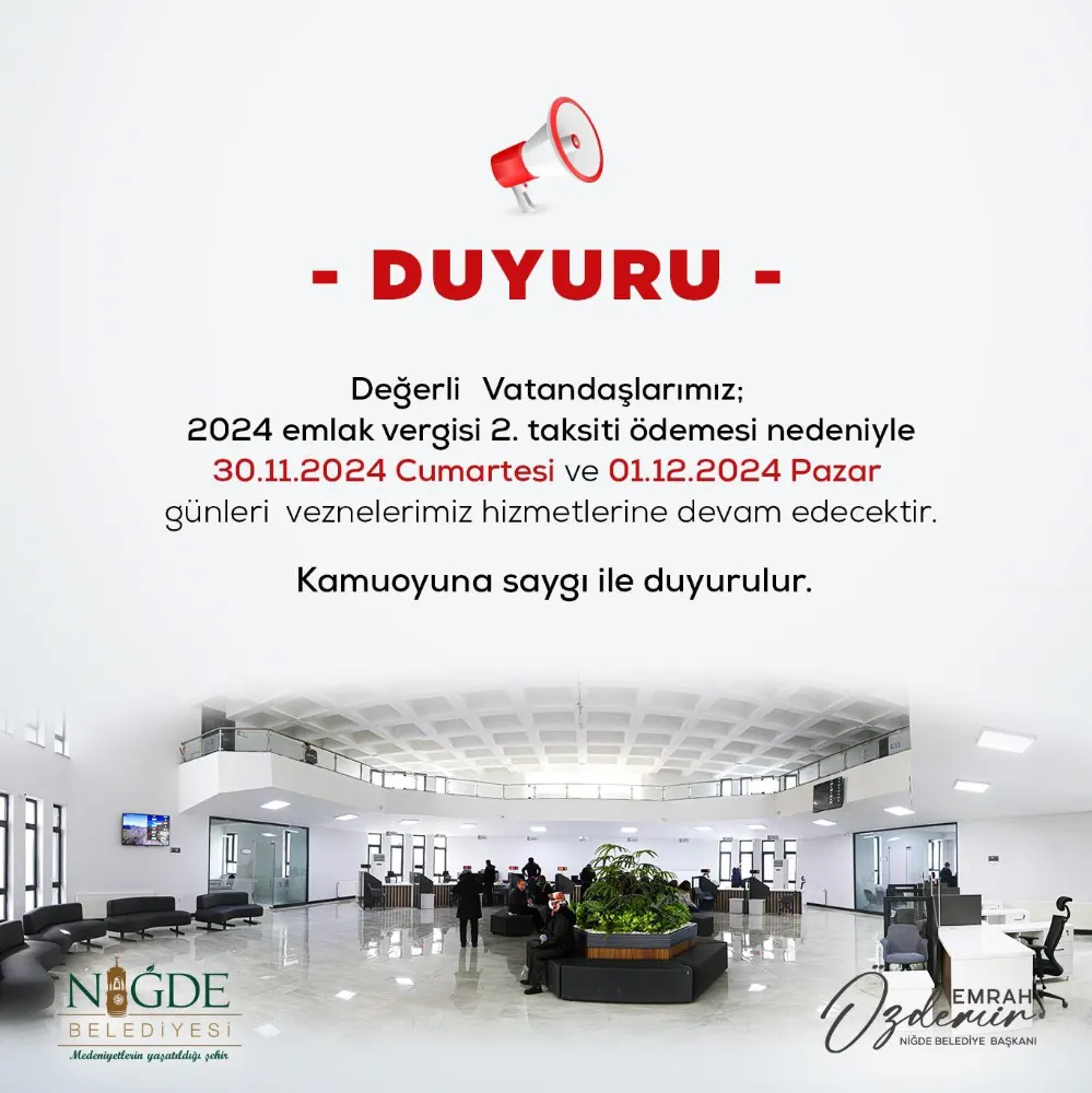 Niğde Belediyesi’nden Emlak Vergisi Duyurusu