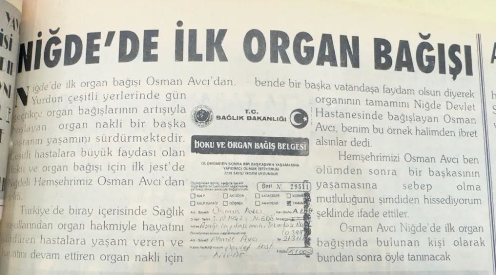 Niğde’de İlk Organ Bağışı 1997 Yılında Yapıldı