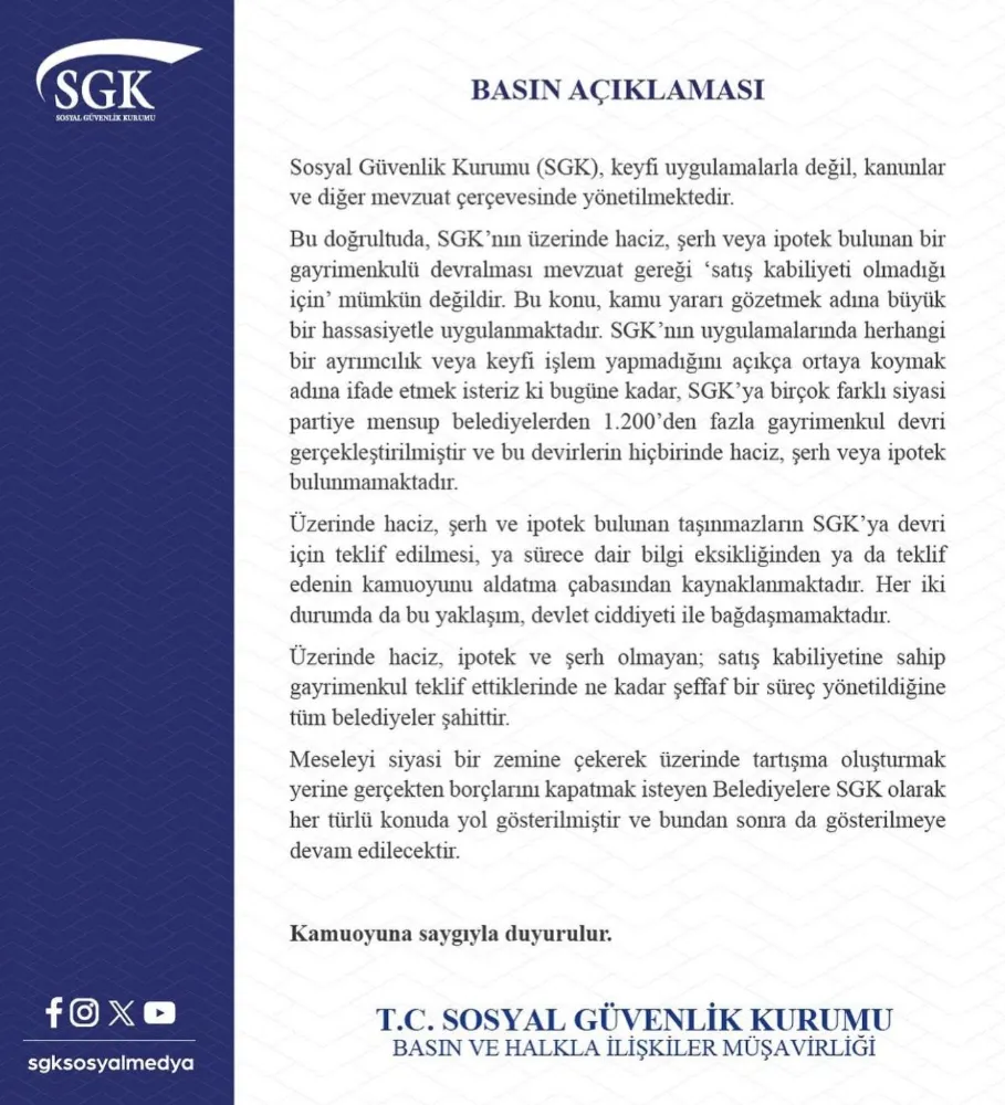 SGK’dan Ankara Büyükşehir Belediyesi’nin İddialarına Yanıt