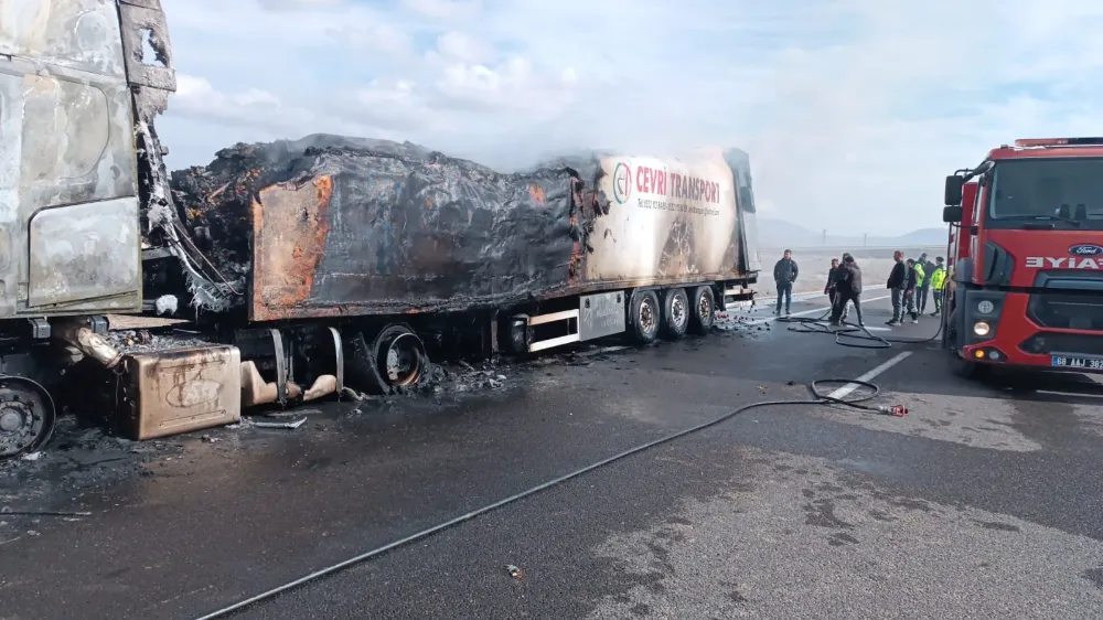 OTOYOLDA ALEV ALAN MANDALİNA YÜKLÜ TIR KÜLE DÖNDÜ