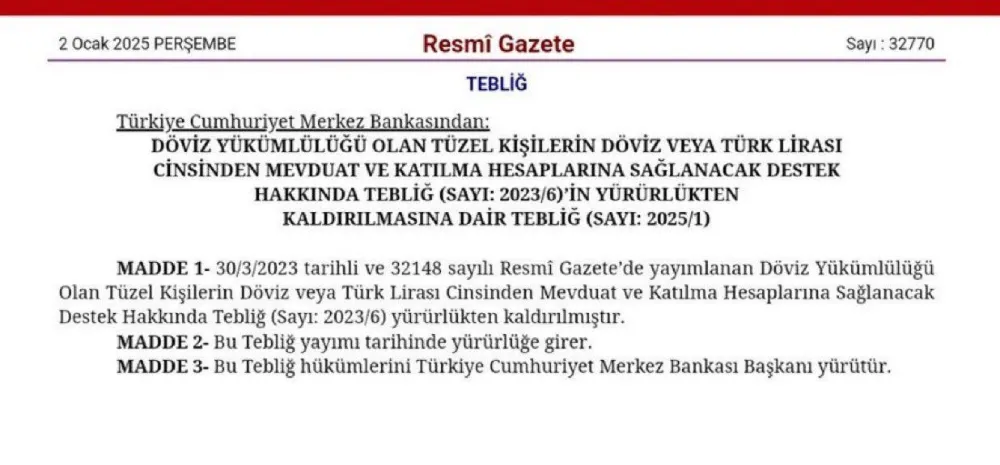 Merkez Bankası, Kur Korumalı Mevduat Desteğini Kaldırdı