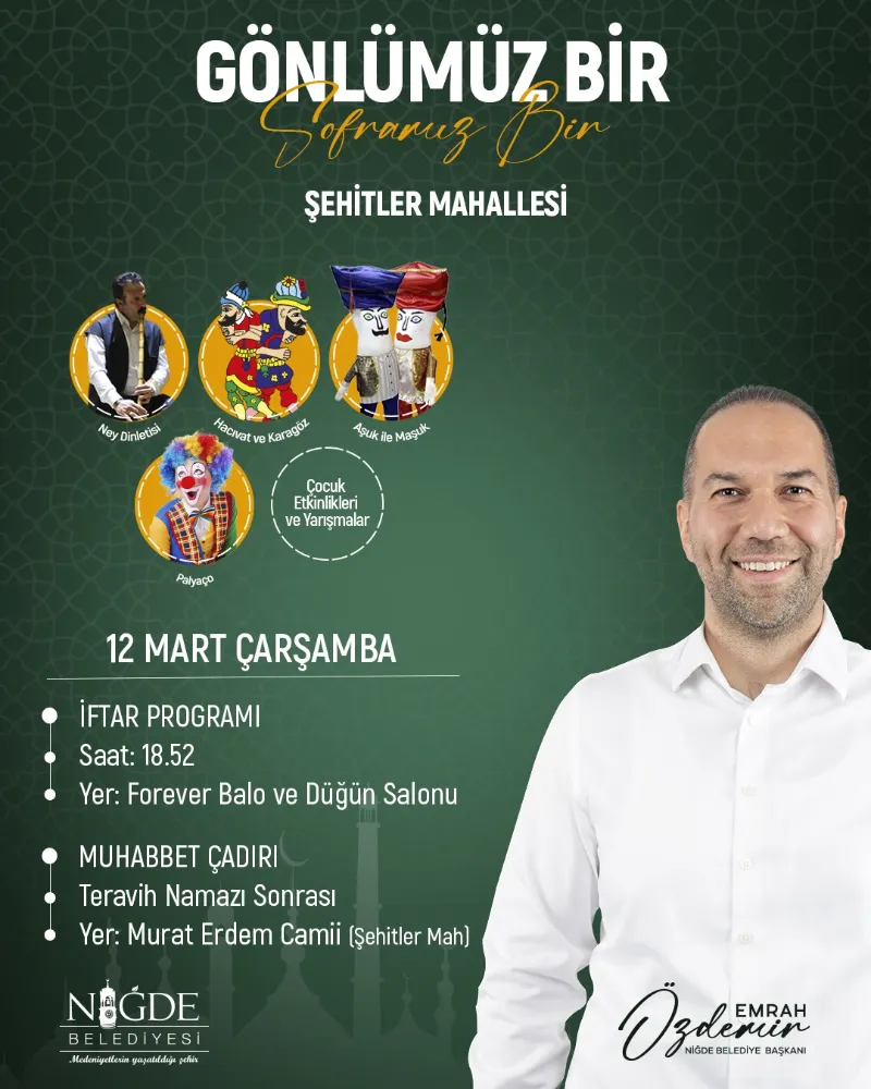 NİĞDE BELEDİYESİ ŞEHİTLER MAHALLESİ’NDE İFTAR PROGRAMI DÜZENLİYOR