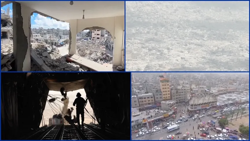 YARDIM ATILAN UÇAKTAN ÇEKİLEN GÖRÜNTÜ GAZZE