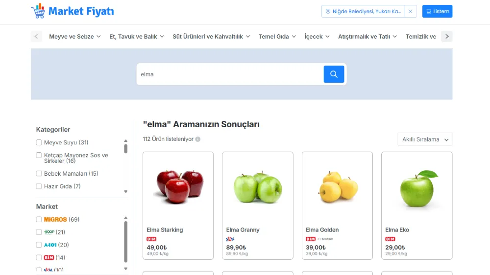 ZİNCİR MARKETLERİN FİYATLARI ARTIK TEK EKRANDA KARŞILAŞTIRILABİLECEK